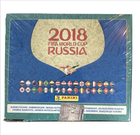 Panini Russia 2018 World Cup sticker box front view, ideal for collection and display