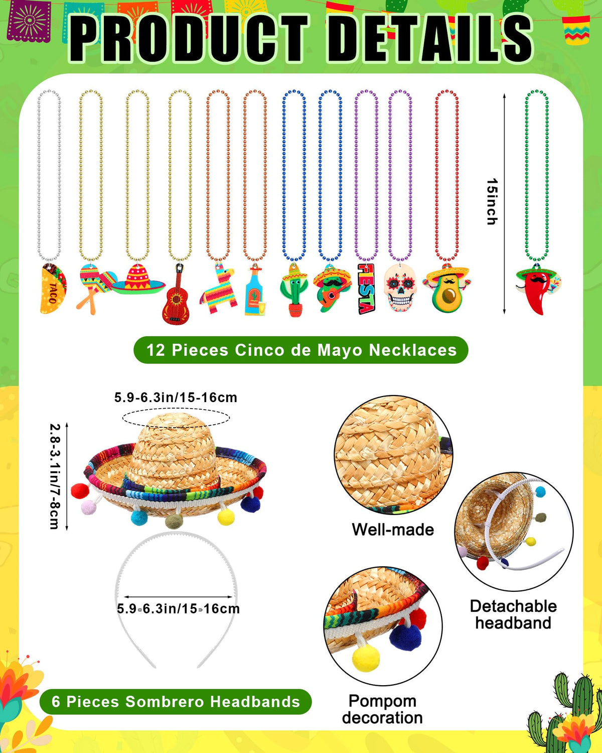 Panitay Cinco de Mayo bead necklaces add bold color accents.