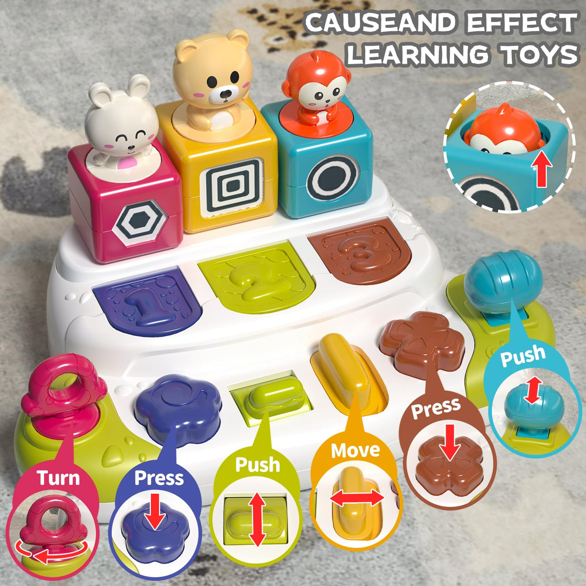 PANITU Montessori-inspired toy teaches shapes and numbers for cognitive learning.