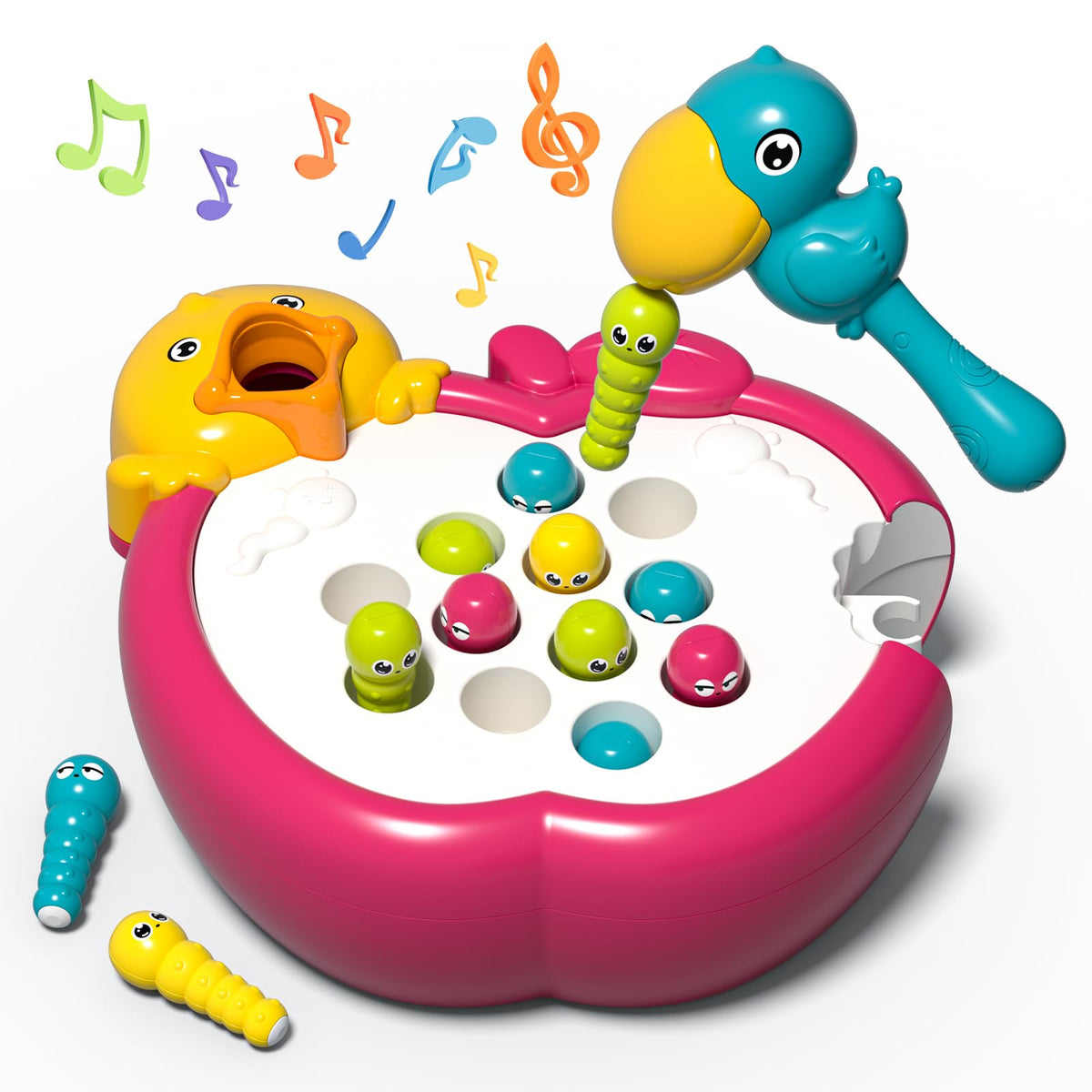 PANITU woodpecker toy front view with magnetic worms for engaging, safe play