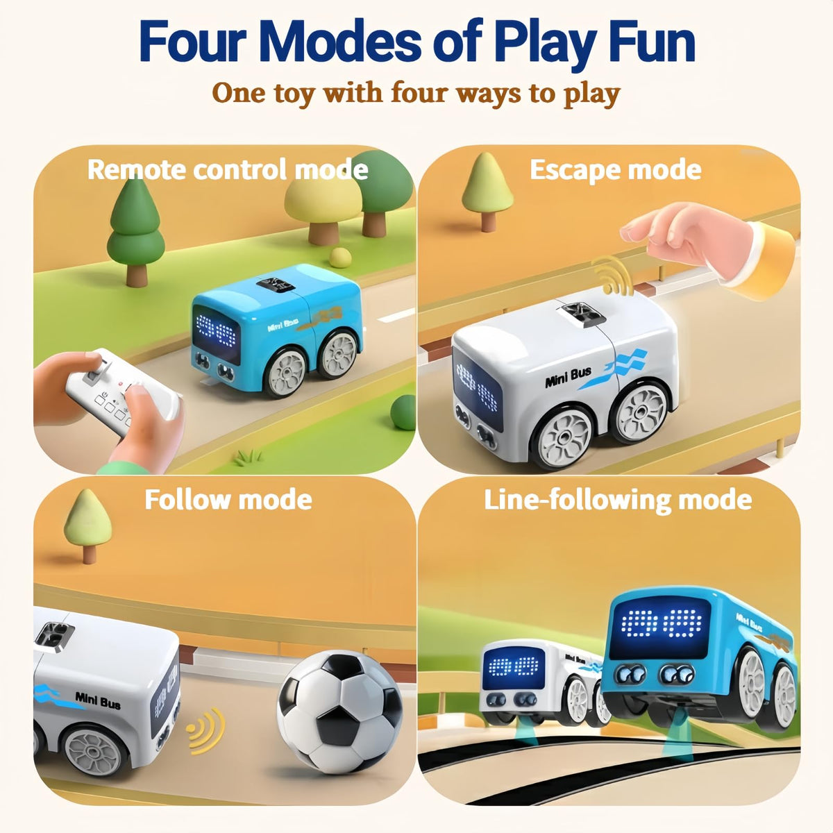 PanniOhye Magic Mini Bus Toy includes escape mode to safely navigate obstacles.