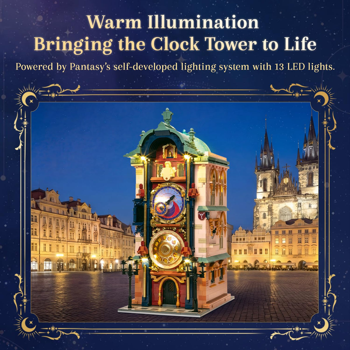 PANTASY Prague Astronomical Clock celestial-dome provides a celestial view with ambient illumination.