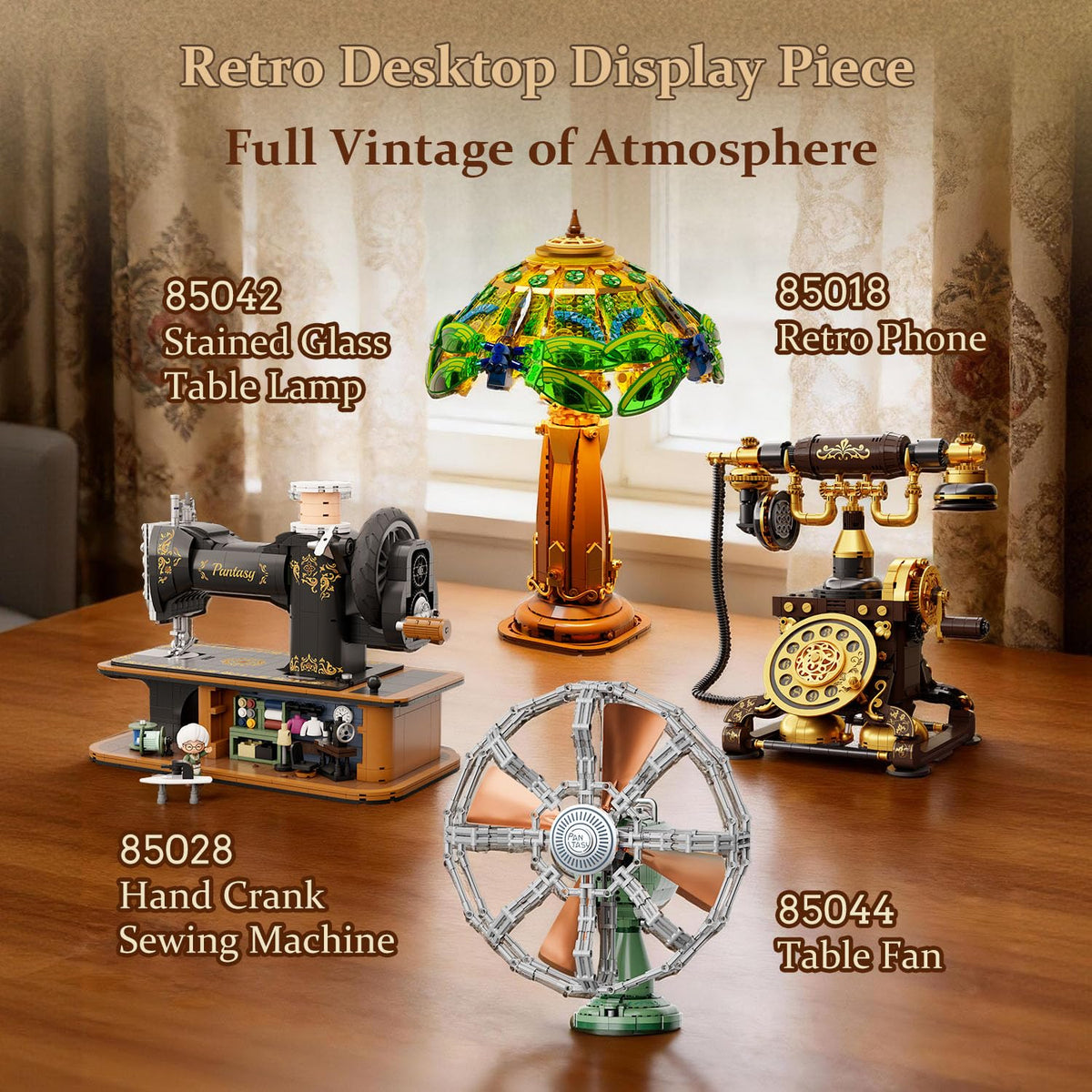 Pantasy retro-building-set display environment fits office shelves and creative spaces