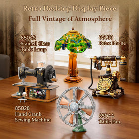 Pantasy retro-building-set display environment fits office shelves and creative spaces