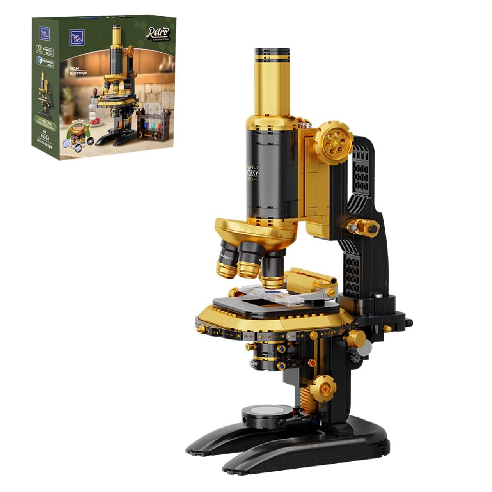 Pantasy retro microscope in brass finish on display, ideal for antique science decor.