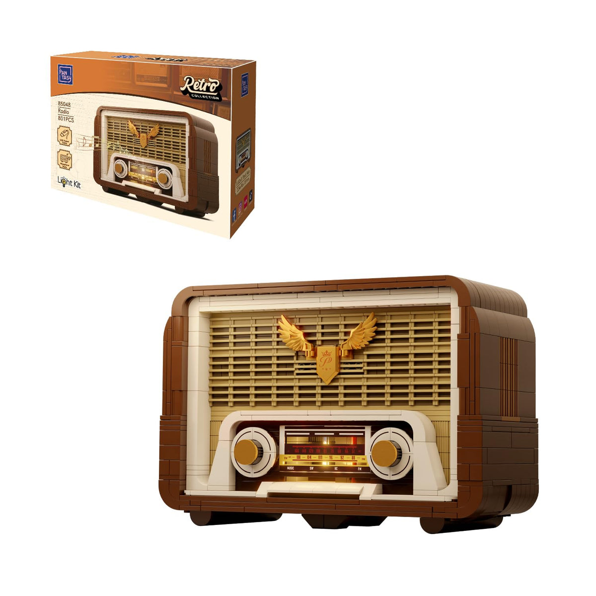 Pantasy retro radio building set front view highlights vintage charm and display appeal