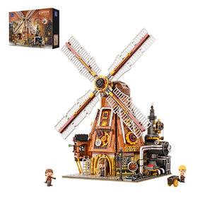Pantasy Steampunk Windmill Workshop front view with gears for display
