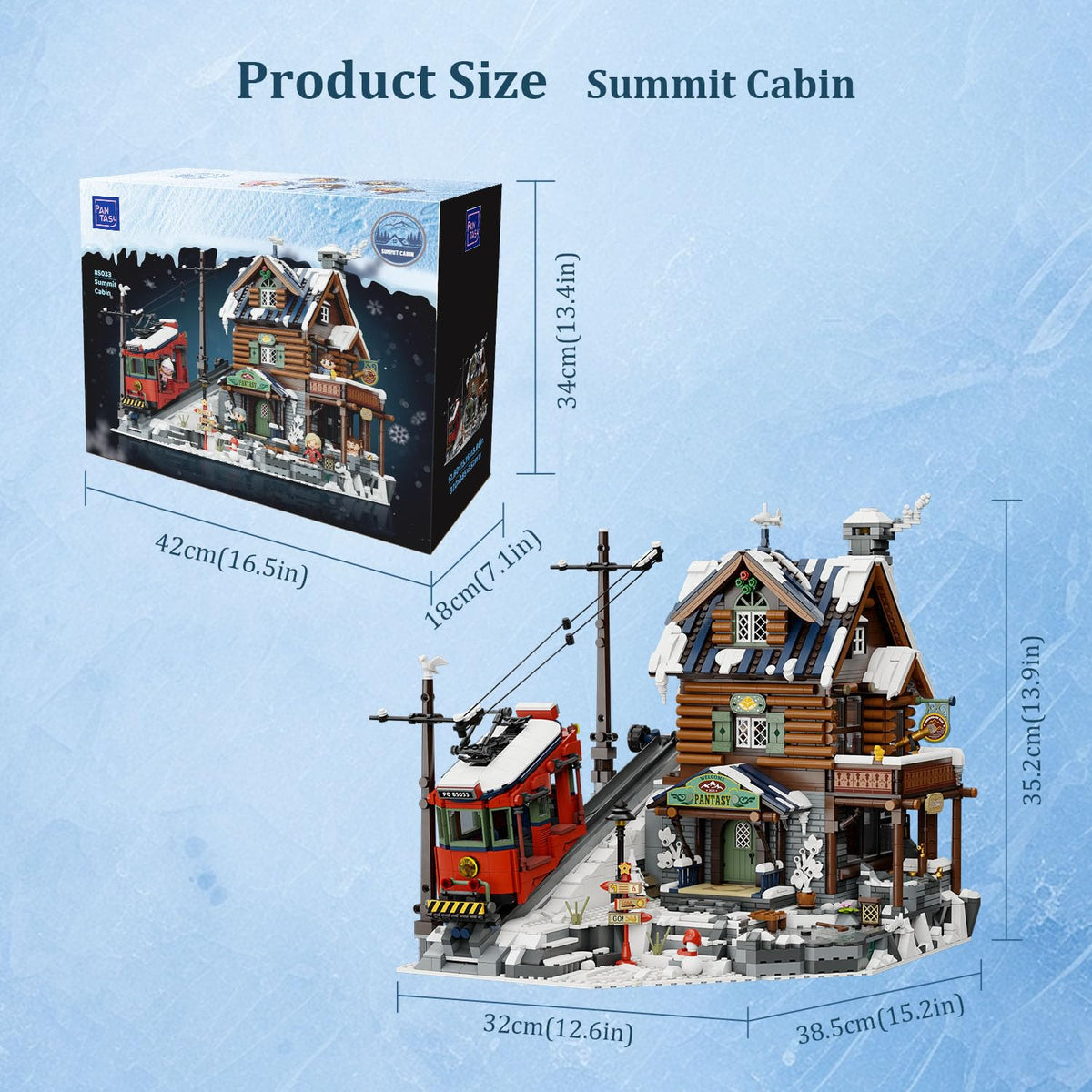 PANTASY Winter Summit Lodge snowy landscape view enhances shelf display and seasonal decor.