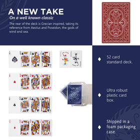 Pantheon Playing Cards in robust plastic case keeps cards organized and travel-ready.