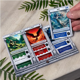 Pantheum artwork on cards and tokens enhancing immersion and storytelling