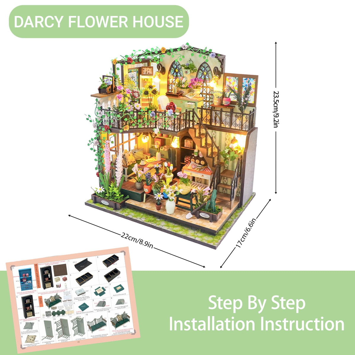 PANZIYU Darcy Flower House desk scene highlights wooden furniture for cozy decor.