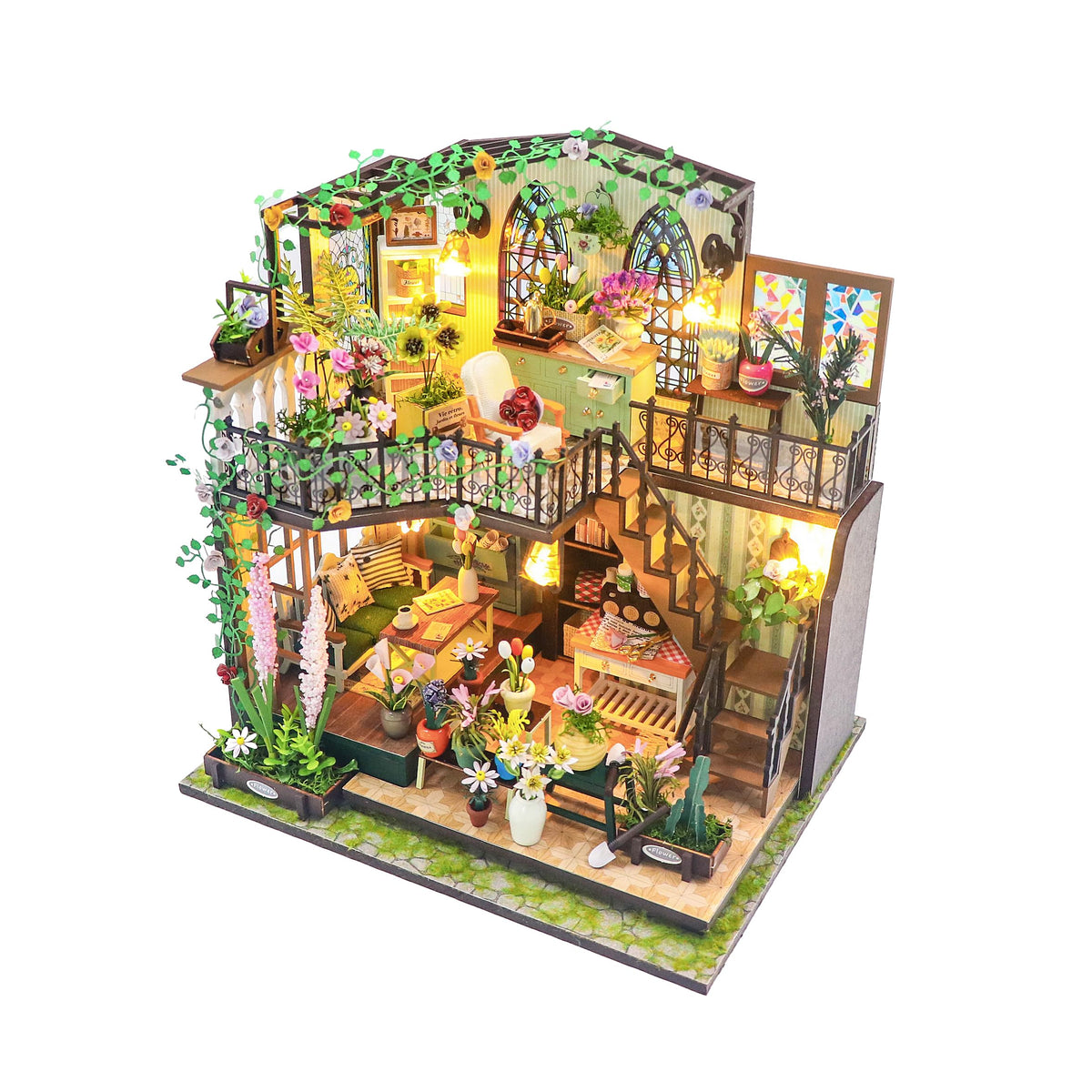 PANZIYU Darcy Flower House front view for a calming desk display.