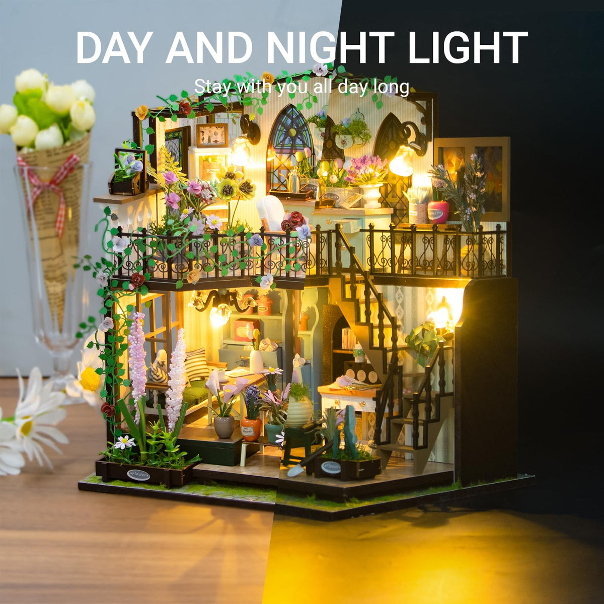 PANZIYU Darcy Flower House yard details boost charm on shelves.