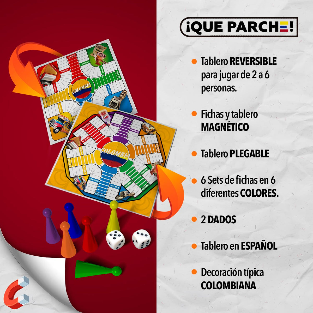 PAP Products Parques two-sided board supports 4 or 6 players.