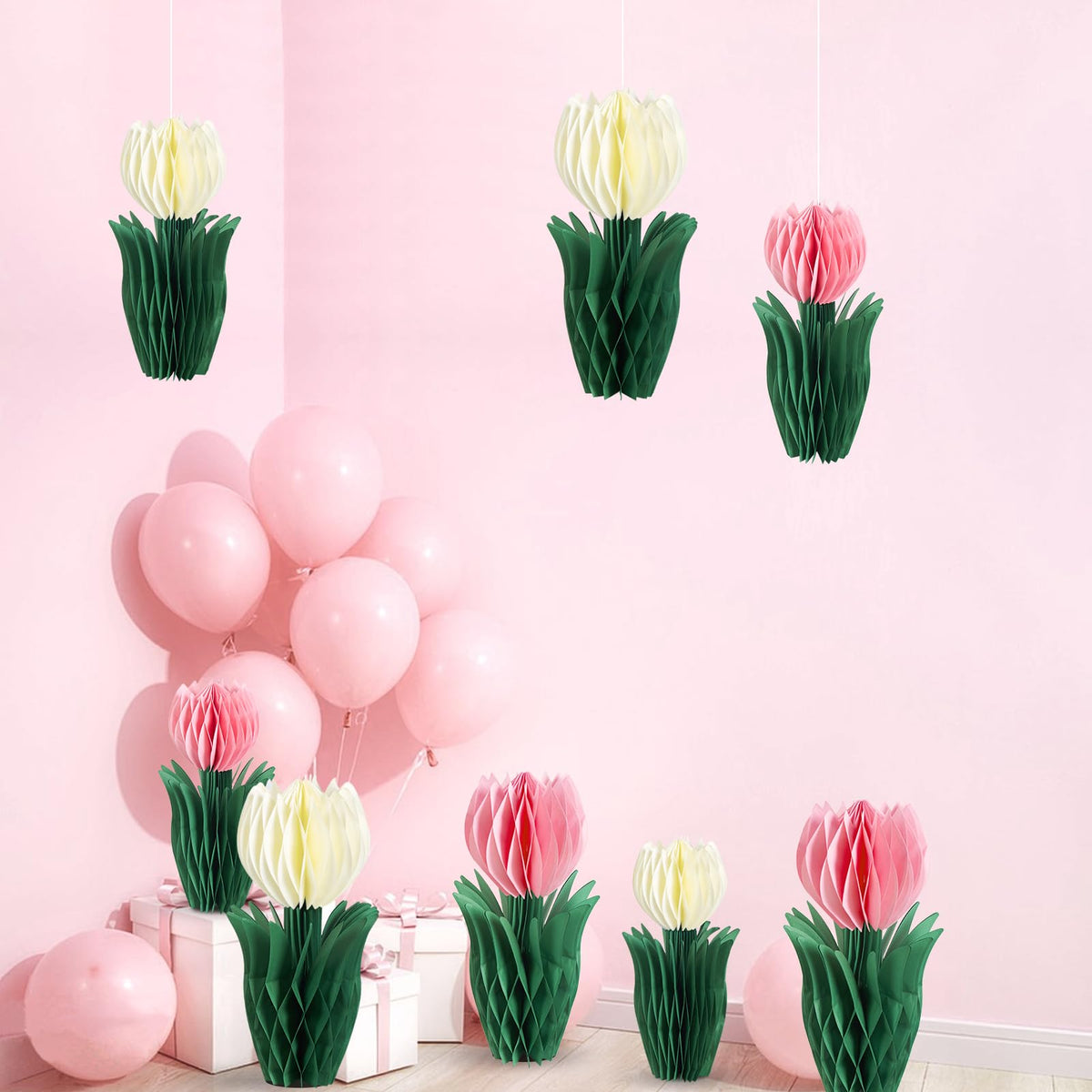 PAPER JAZZ dining-table centerpiece adds spring vibe to indoor or covered outdoor spaces.