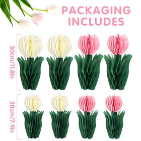 PAPER JAZZ honeycomb flower tulips pink and white for easy setup.