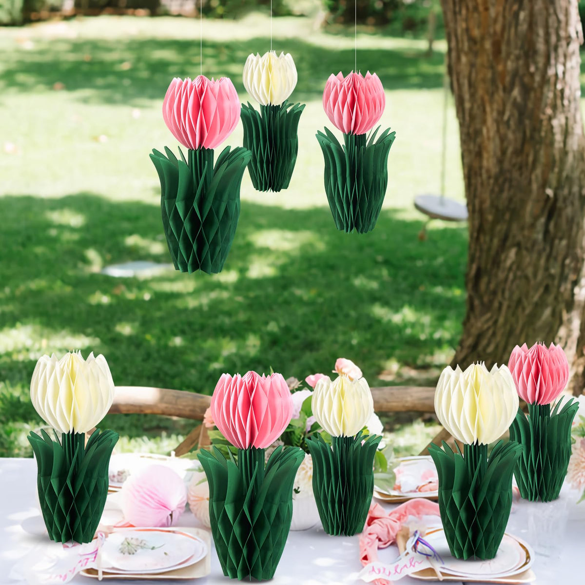 PAPER JAZZ mother’s day tulip decor enhances table display and gift options.