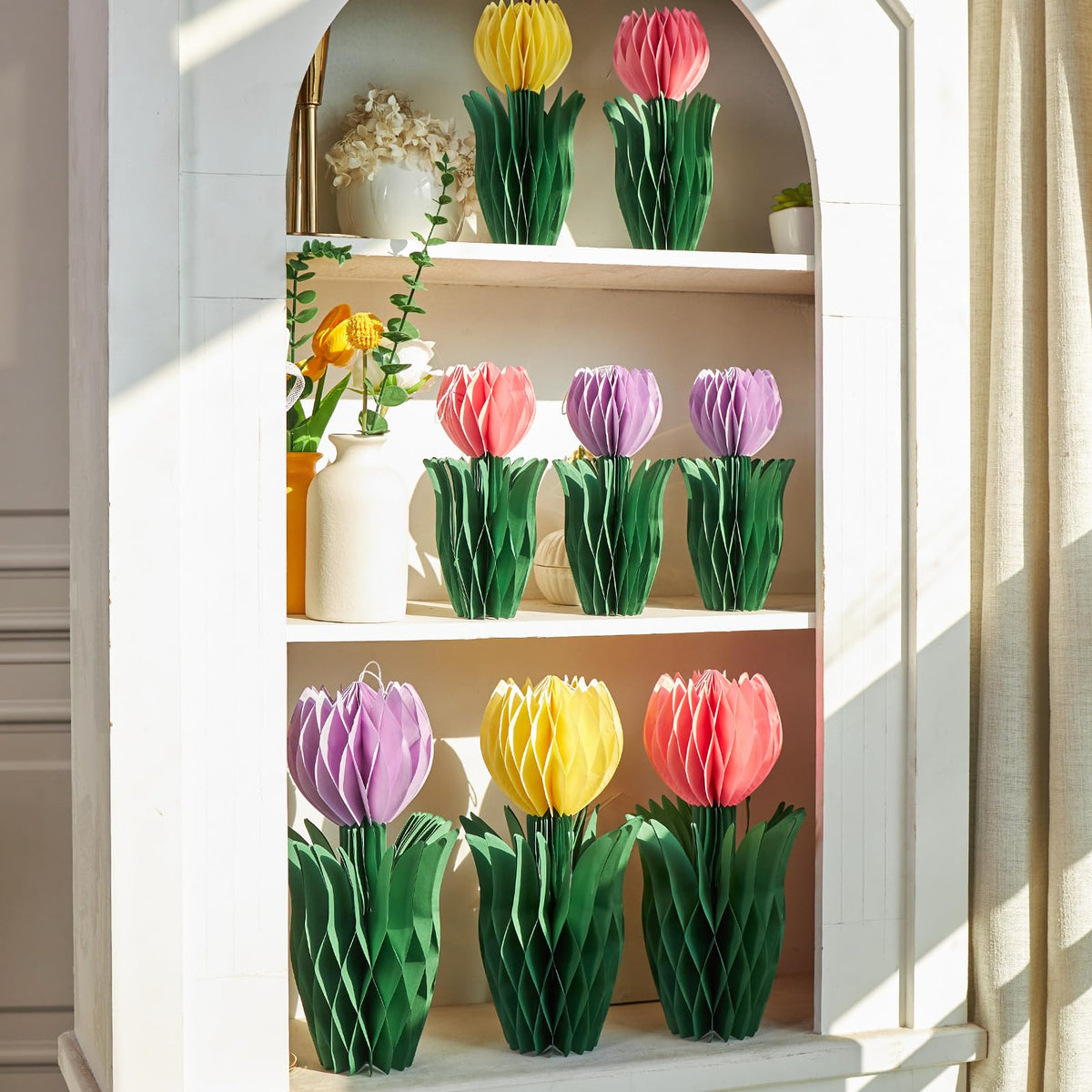 PAPER JAZZ tulip honeycomb centerpiece large pale yellow for bright Easter tables