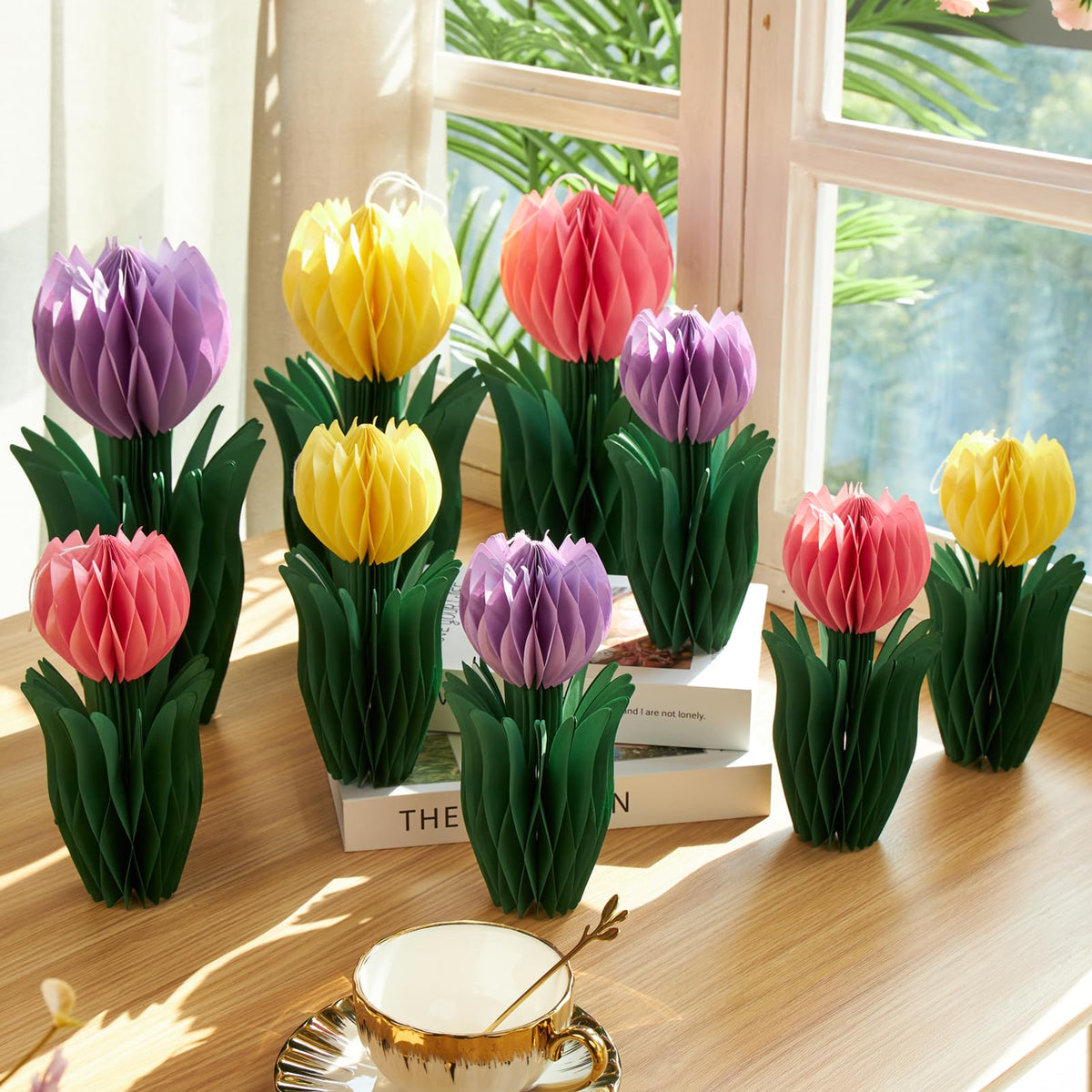 PAPER JAZZ tulip honeycomb centerpiece medium pale yellow for sunlit accents