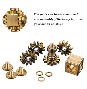 PAPUKA Pure Brass Cube Gears Linkage top angle shows compact meditational tool.