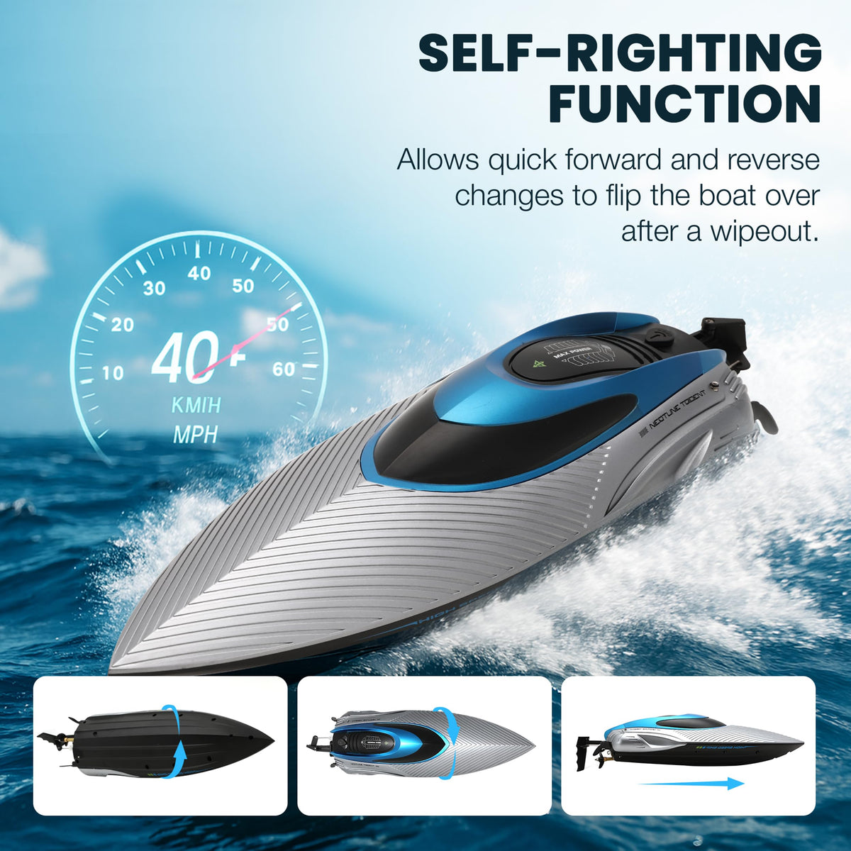 Parabound RC Boat 2.4GHz transmitter shown for stable long-range control.