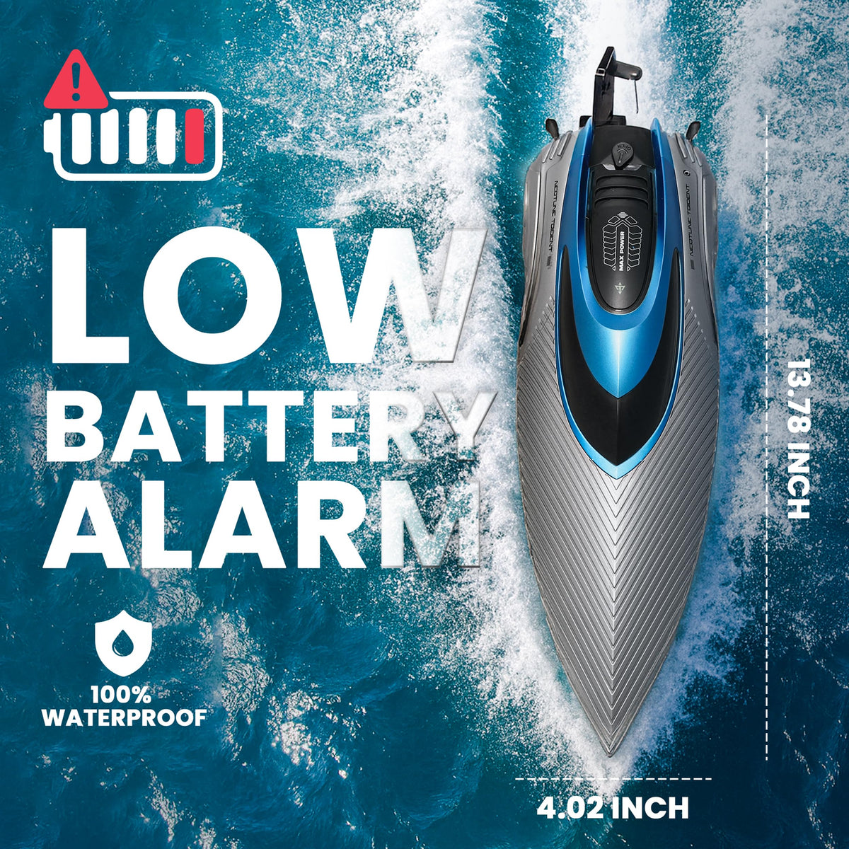 Parabound RC Boat speed racing on water under bright daylight.