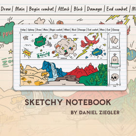 Paramint Sketchy Notebook Exile Bottom art close-up, showcasing vivid design by independent artists.