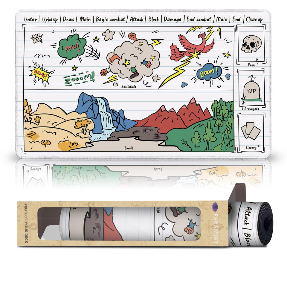 Paramint Sketchy Notebook Library Bottom stitched playmat edge detail for lasting durability.