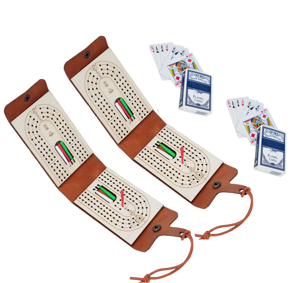 PARAROSE travel cribbage board folded for easy on-the-go play and storage.