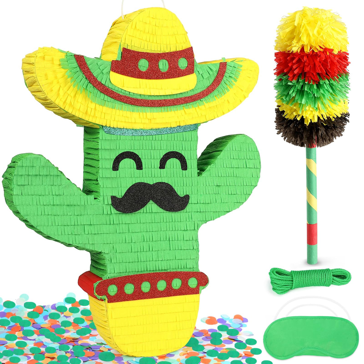 Pardecor cactus pinata green with floral accents serves as a festive photo backdrop.