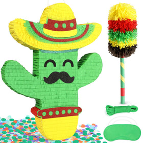 Pardecor cactus pinata green with floral accents serves as a festive photo backdrop.