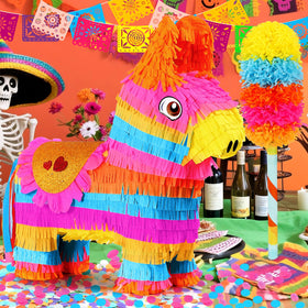 Pardecor large donkey piñata serving as a colorful fiesta centerpiece.