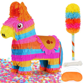 Pardecor Mexican donkey piñata with rainbow design for Cinco de Mayo celebrations.