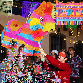 Pardecor donkey piñata includes blindfold and confetti dots for classic fun.