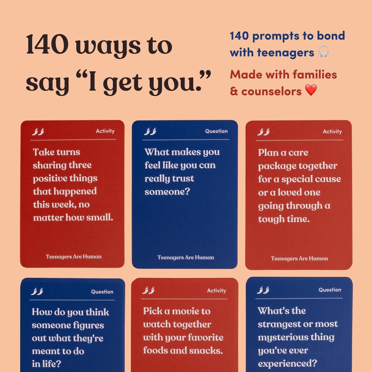 Parents Are Human level 1 topics card introduces light conversations for comfort