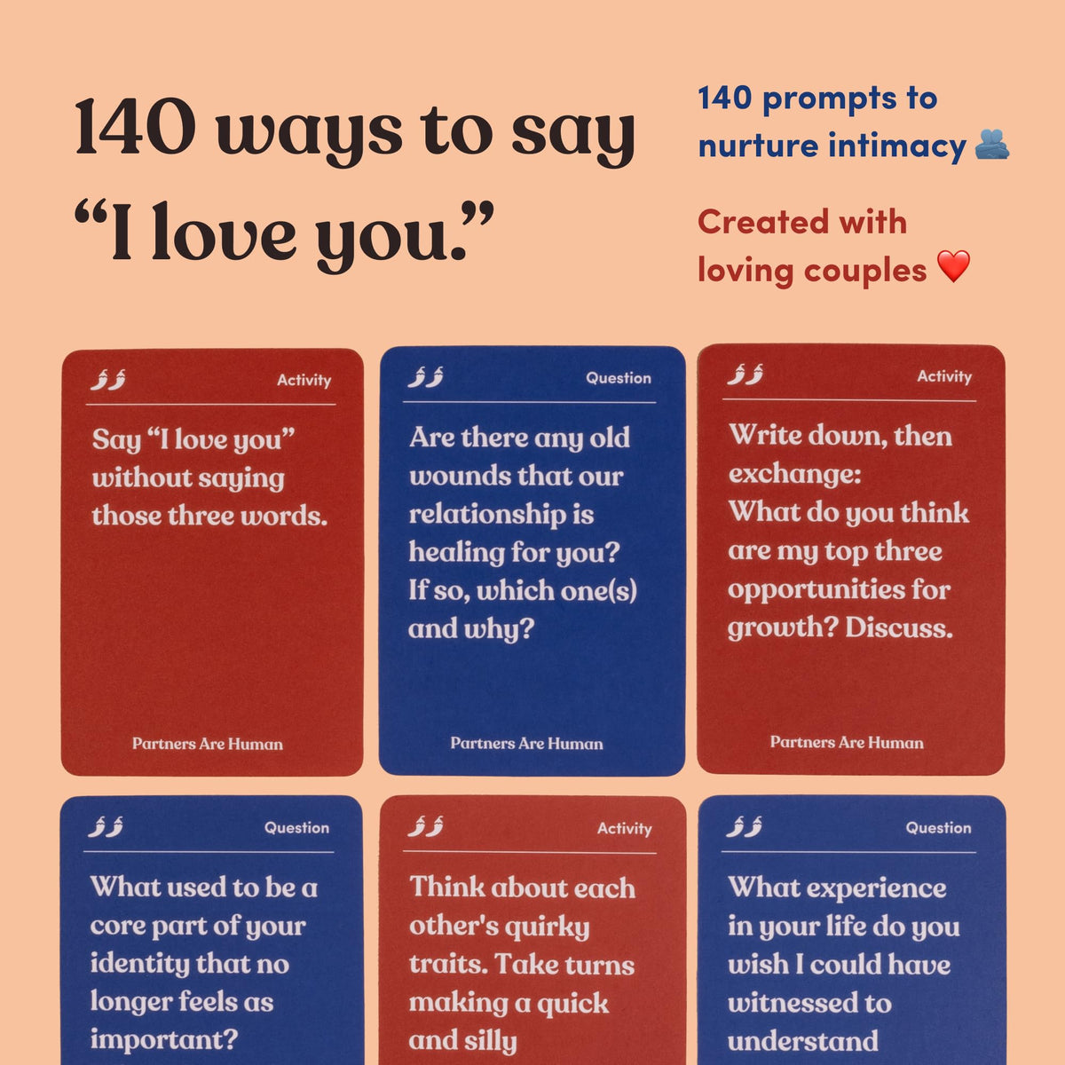 Spread of activity cards on a table for playful bonding during date night.