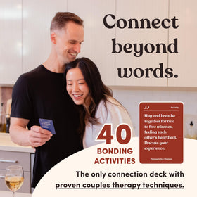 Couple enjoying a cozy evening with Partners Are Human cards for connection.