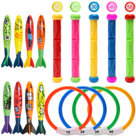 PARENTSWELL 17 Pcs Pool Diving Toys torpedoes visible underwater for easy retrieval