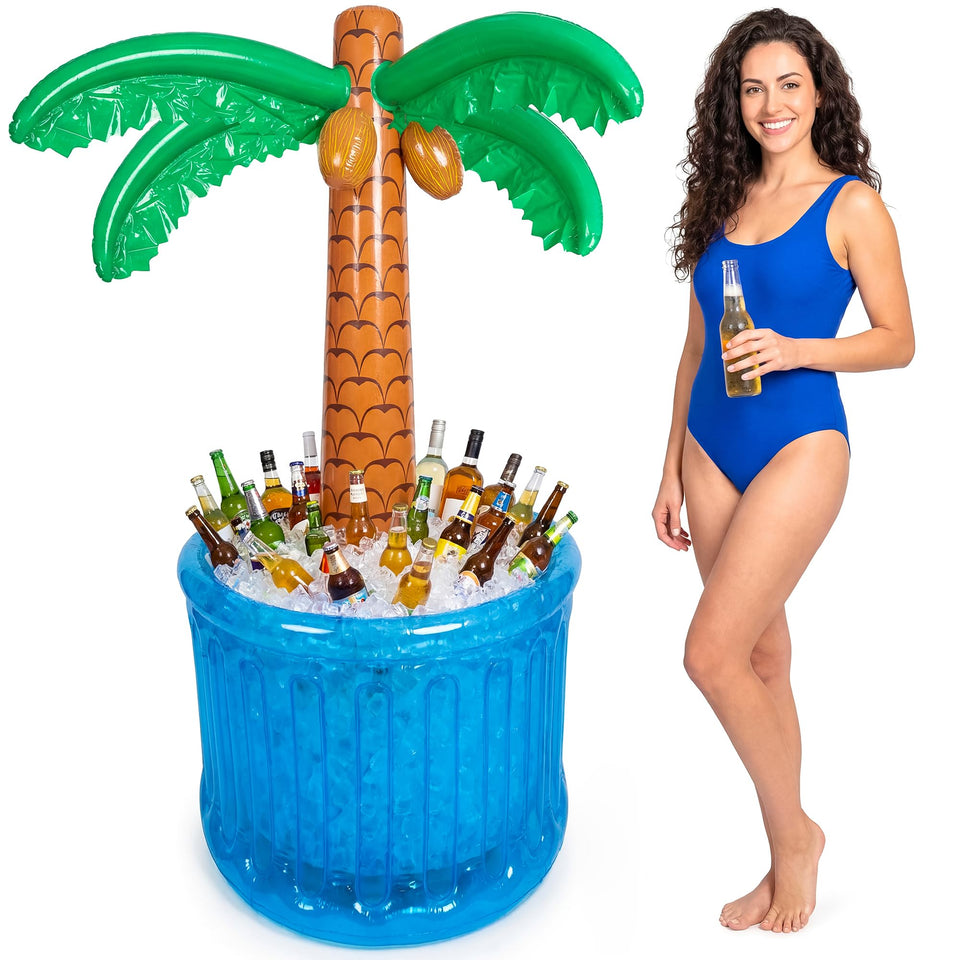 PARENTSWELL 63-inch palm tree cooler base for pool parties keeps beverages cold all day.