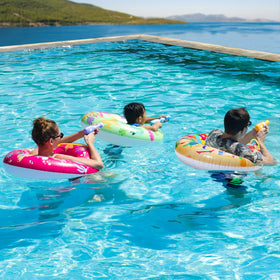 Parentswell beach ball enhances tossing and catching games by the pool.