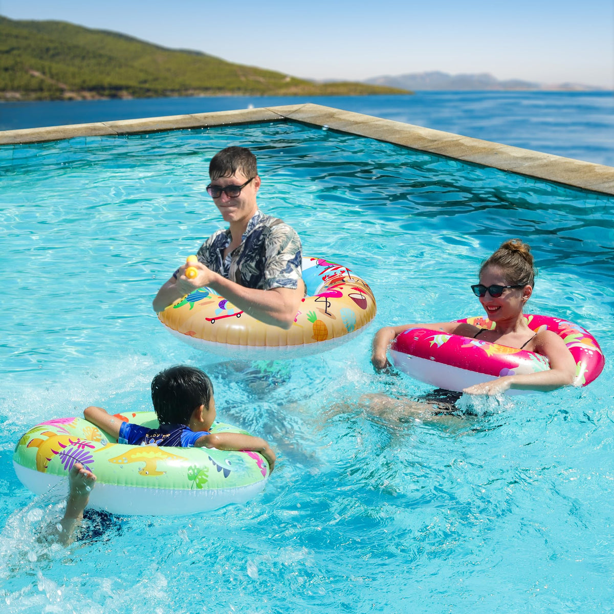Parentswell inflatable rings provide buoyant floating for kids and adults.