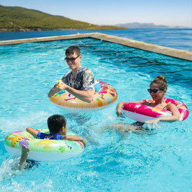Parentswell inflatable rings provide buoyant floating for kids and adults.