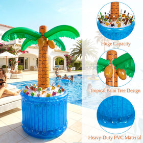 PARENTSWELL ice blue PVC palm tree creates a vibrant outdoor centerpiece.