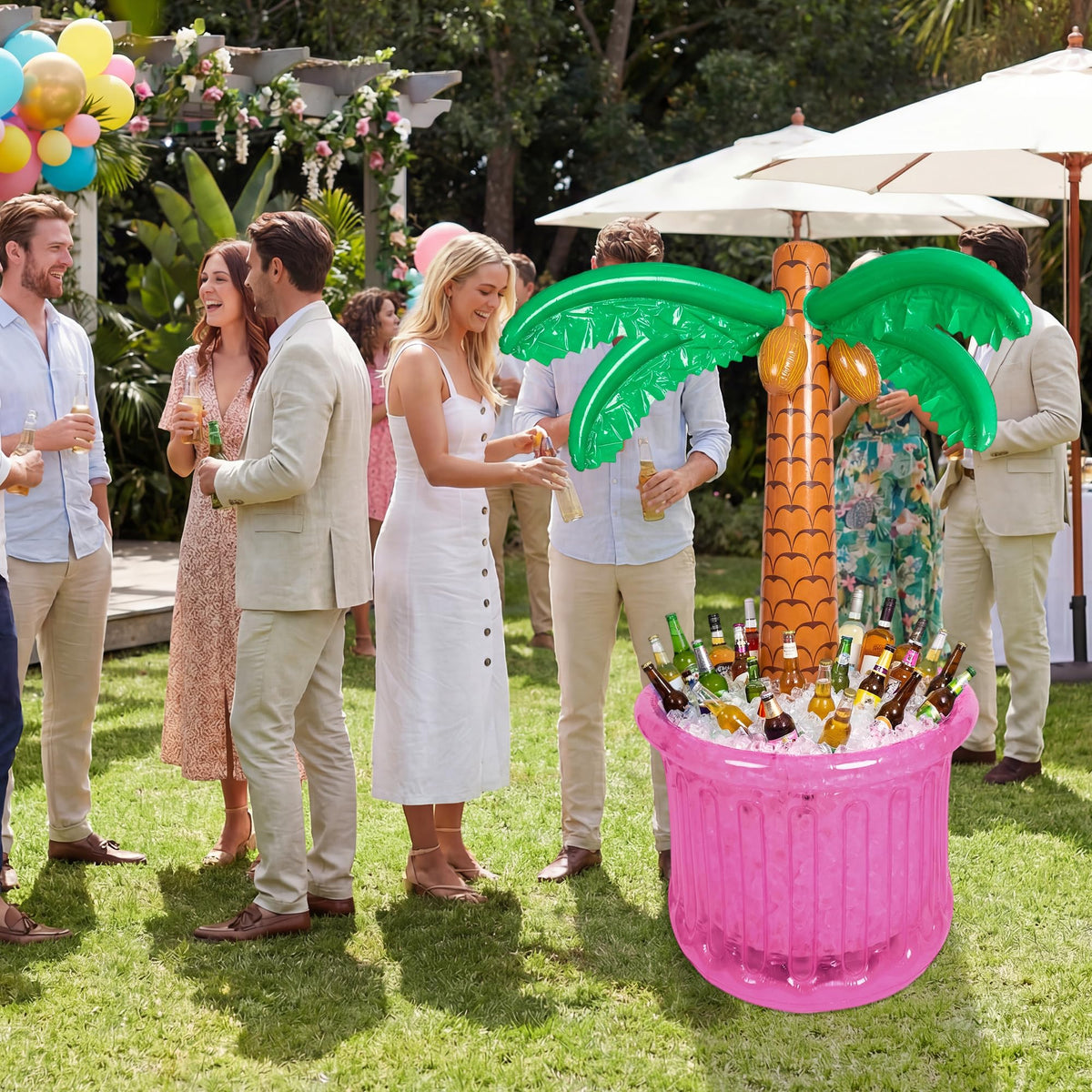 PARENTSWELL luau vibe display suitable for Hawaiian-themed birthdays.