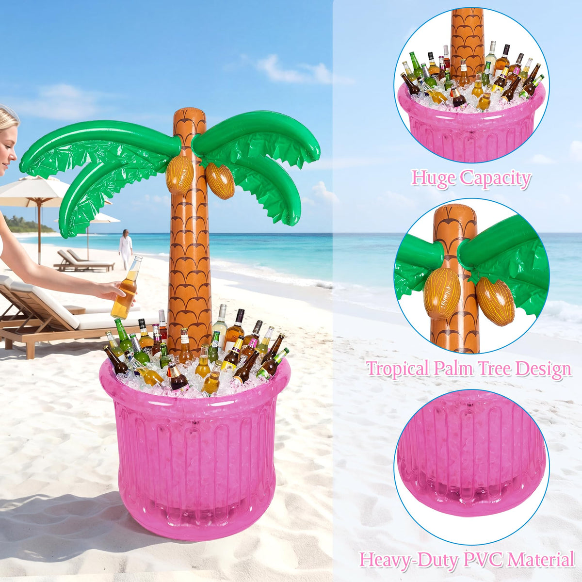 Pink PVC inflatable close-up emphasizing durable material and festive vibe.