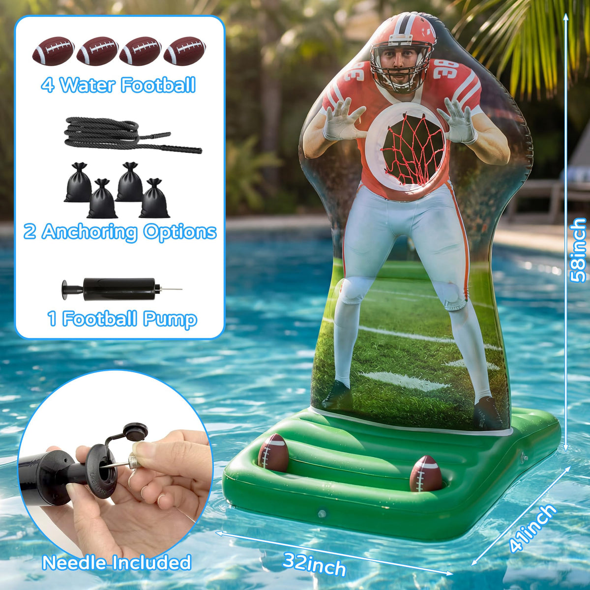 Parentswell pool games set hand pump for quick setup and inflation.
