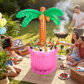 Poolside decoration that doubles as a functional cooler for parties.