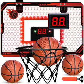 PAROTO mini basketball hoop indoor with LED scoreboard, ideal for quick home play