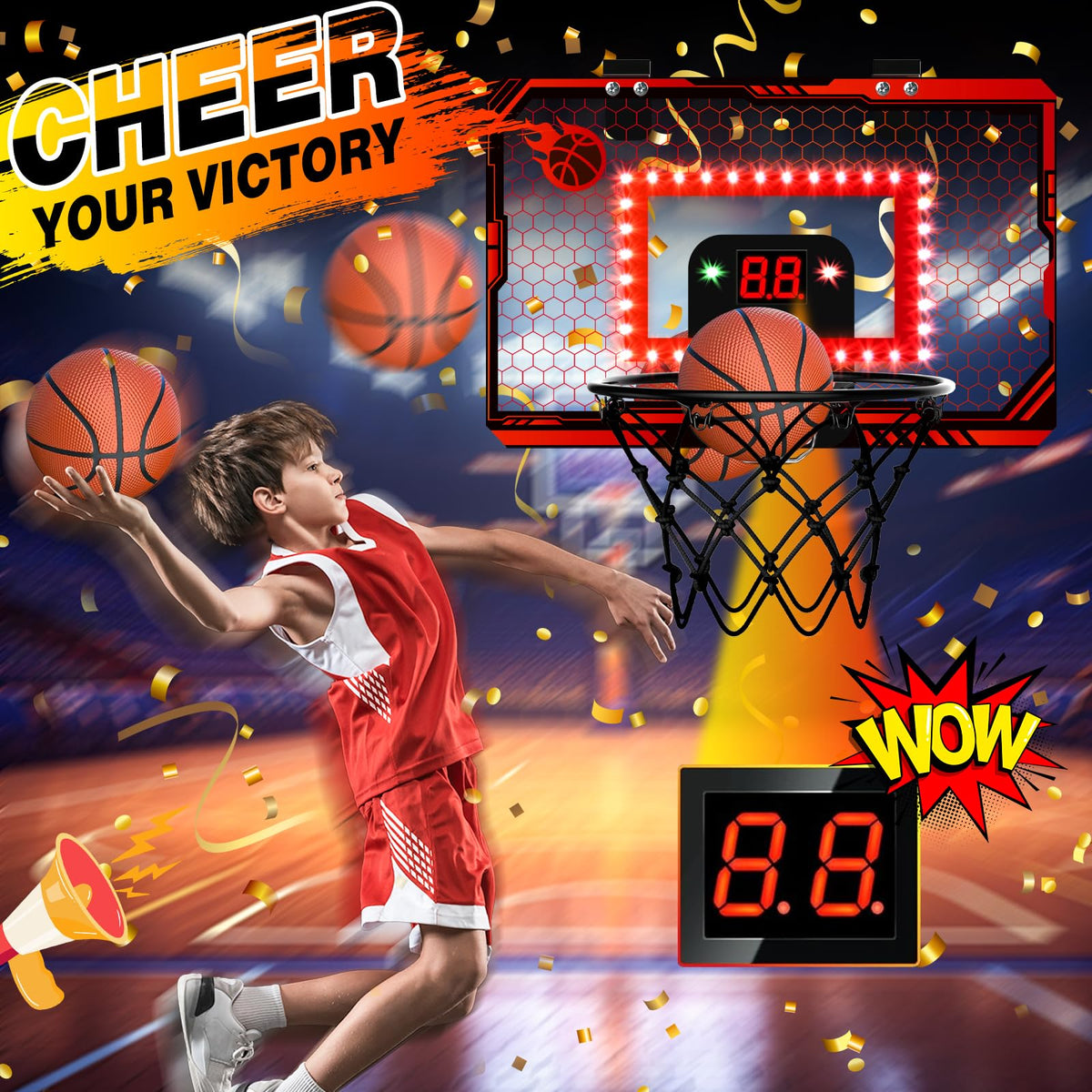 PAROTO over-the-door hoop with LED lights enhances any doorway for instant fun