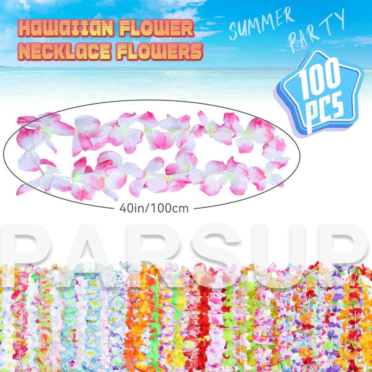 PARSUP Hawaiian leis worn around the neck, comfortable and reusable for beach events.